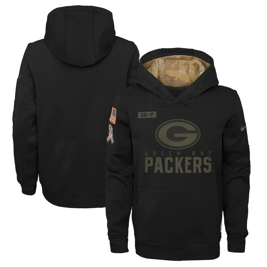 Youth Green Bay Packers Black Salute To Service Hoodie Nike NFL Jerseys